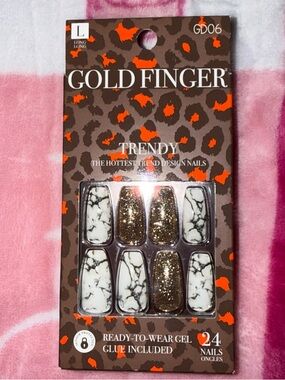 🔥5/$25🔥 New Gold Finger Trendy Absolutely Fabulous Large Press On Nails